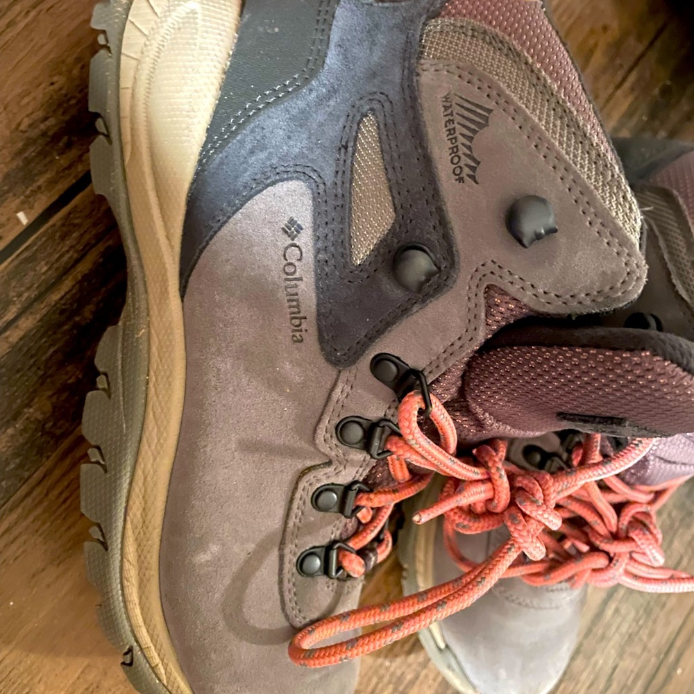 Gray and pink hiking boots
